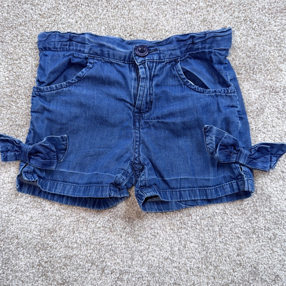 RuffleButts‎ Girls Blue Denim Shorts with Side Bows Adjustable Waist Size 5